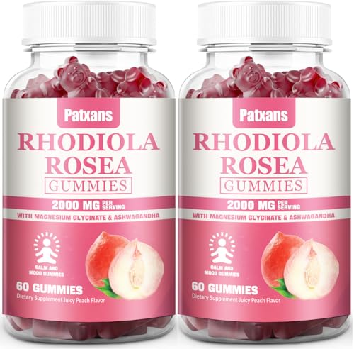 Patxans 2 Packs 2000MG Rhodiola Rosea Gummies - Rhodiola Supplement &Cortisol Reducer for Endurance, Mood &Stress, Sleep & Fatigue Relief Support, 120 Tablets.