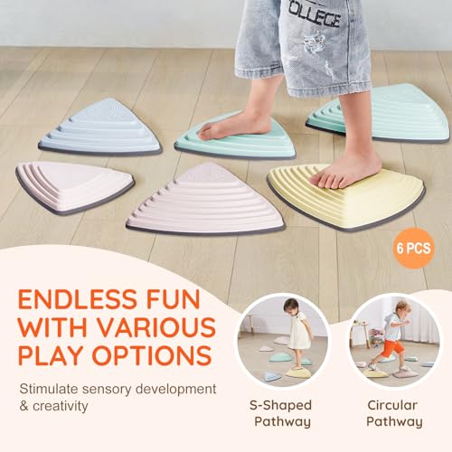 Image of VEVOR Balance Stepping Stones for Kids, 6 PCS, Up to 220 lbs, Non-Slip Toddlers Sensory Stepping Stones, Obstacle Course Coordination Game Toys Indoor or Outdoor Play for Children Aged 3 4 5 6 7 8+