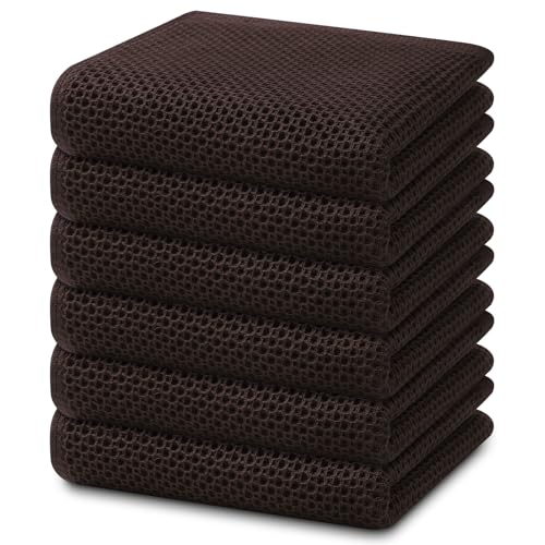 Image of Homaxy 100% Cotton Waffle Weave Kitchen Dish Towels, Ultra Soft Absorbent Quick Drying Cleaning Towel, 13 x 28 Inches, 6-Pack, Dark Brown