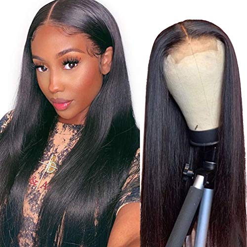 ALLRUN Lace Front Wig Human Hair 4×4 Lace Closure Wig Brazilian Straight Human Hair Lace Wigs with Baby Hair for Women 150% Density Natural Color(10inch)