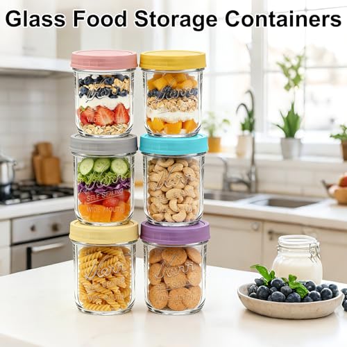 Image of Mason Jars, 16 oz Overnight Oats Containers with Lids, Glass Jars with Lid