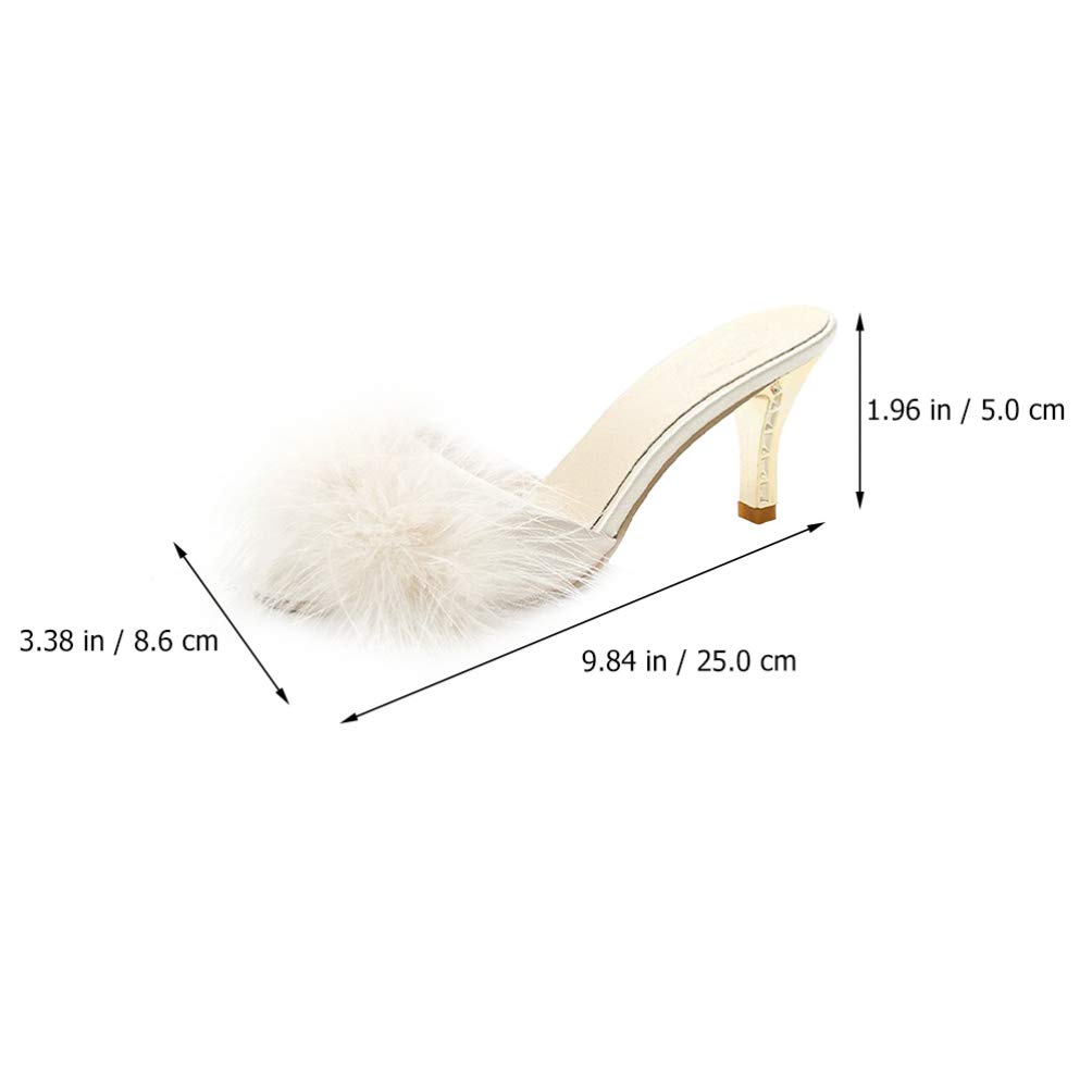 Holibanna Bianco Delle Donne Della Del Faux Gattino Tallone di Estate Sandali Ciabatte Slip on Open Toe Vestito Backless Sexy Basso Tacco Alto Slipper Slides Fuzzy Pantofole (numeric_39)