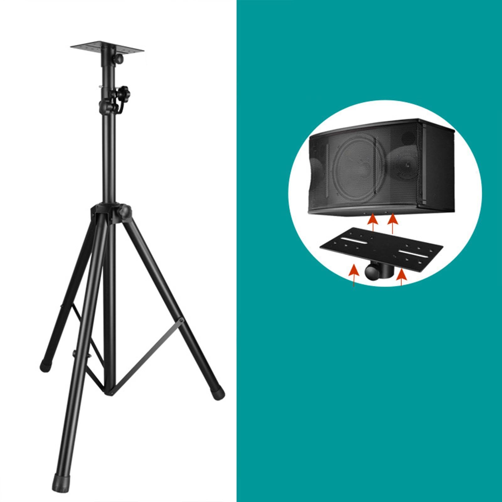 Lautsprecherständer Stativ, Höhenverstellbar 1-2m (39-79 Zoll), Metall, Flaches Tablett 11x17.5cm (4.3x6.9 Zoll), für Zuhause, Büro, Hochzeiten, Bühne