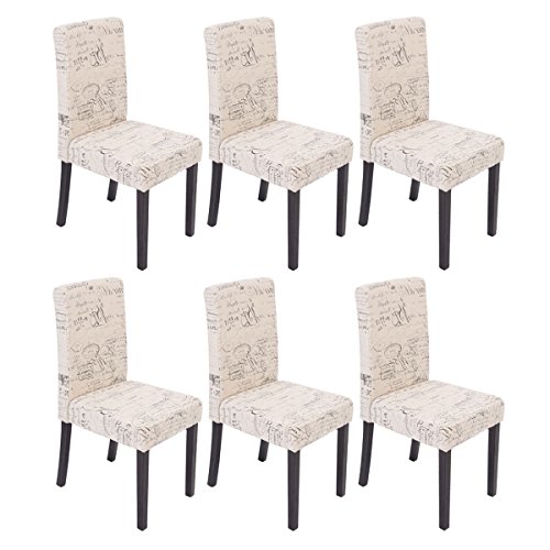 Mendler Lot de 6 chaises de séjour Littau - Tissu Words Fabric, Pieds foncés