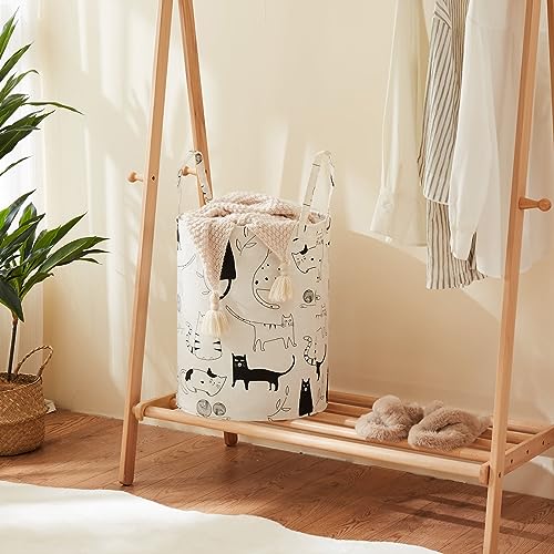 Image of Baby Laundry Basket Nursery Hamper with Long Handles, Cartoon Cat
