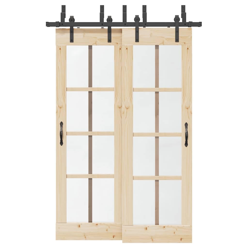 Juego de herrajes para puerta corredera de 152,5 cm de acero con recubrimiento en polvo negro con tope de puerta y ruedas, soporte de derivación para puerta de granero, carga máxima de 80 kg