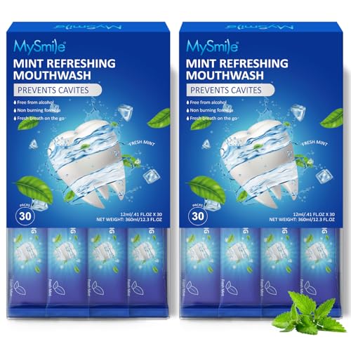 Image of MySmile Mouthwash Alcohol Free, Mouth Wash for Adults, Travel Mouthwash Helps Kill 99% of Bad Breath Germs, Prevents Cavities, Fluoride Free, Fresh Mint