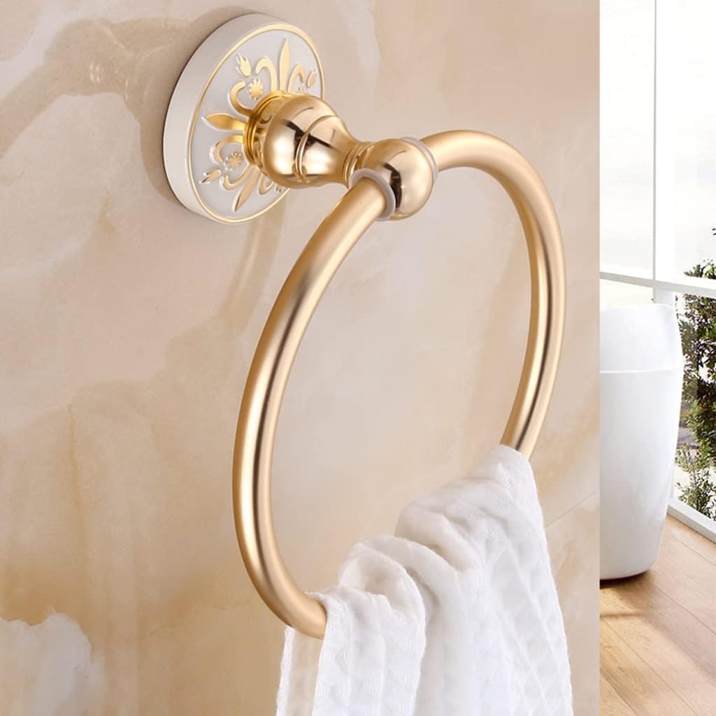 LSLYTQ Bathroom Towel Ring, Ivory White Towel Bathroom Towel Rack, Bathroom Hand Towel Holder Round Towel Hanger Wall Mount