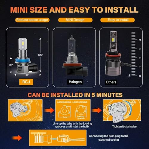 RCJ H11 Bulbs, H8/H9/H16 Fog Light 6000K Cool White with Cooling Fan, Plug-N-Play, Pack of 2 - Image 5