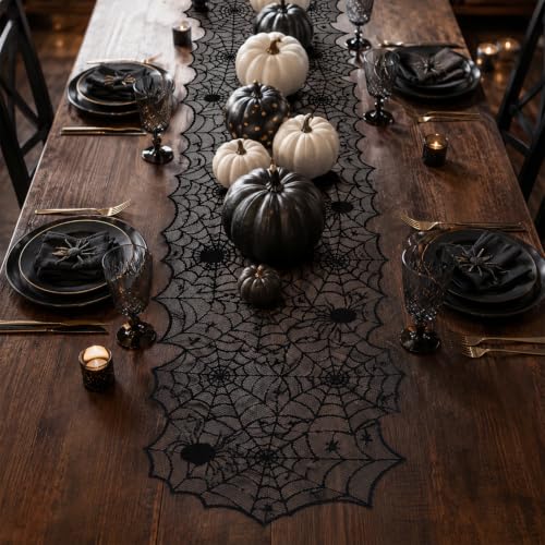 Oeyliz Halloween Decorations Black Lace Spider Web Table Runner 18 x 72Inch - image 3