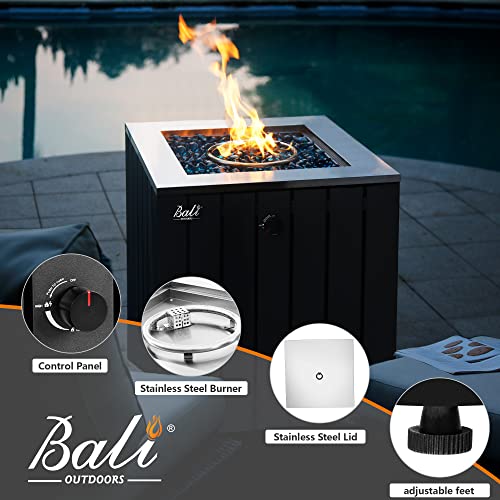 Bali Outdoors Gas Firepit Table 41,000 Btu, Square Propane Fire Pit With Stainless Steel Table Top Blue Fire Stone, 23.6 Inch Outdoor Furniture Table For Backyard Patio Garden #TOP1