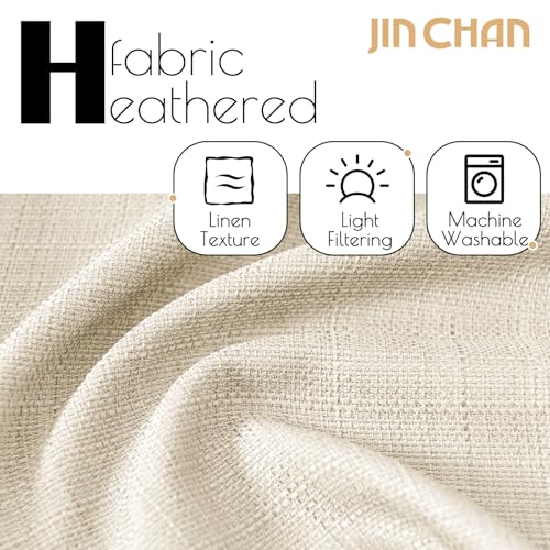 Image of jinchan Beige Curtains for Living Room Bedroom Linen Textured 63 Inches Length Farmhouse Casual Weave Back Tab Drapes Light Filtering Window Curtains 2 Panels Heathered Beige