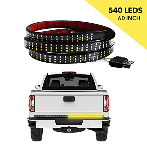 TWING 60 inches Tailgate Light Bar 540 LEDs Tailgate Strip Light Waterproof Wire Red Brake Running White Reverse Lights Solid Amber Turn Signal Reverse Lights for Trailer Pickup Jeep RV Van