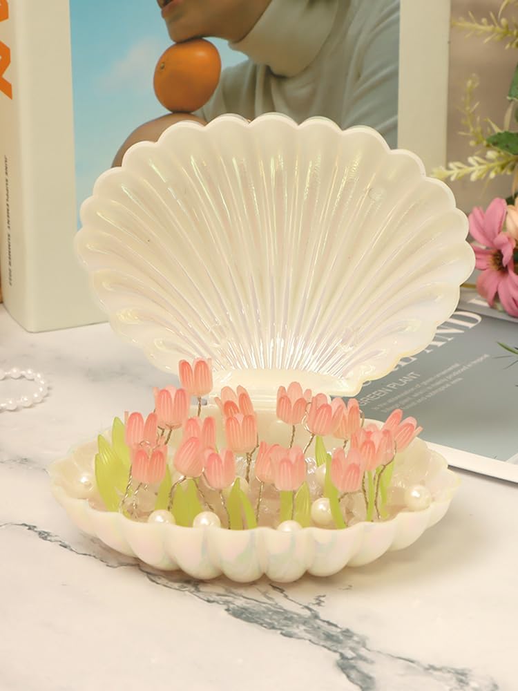 DIY Tulip Night Light,Led Decorative Nights Lamp for Bedroom,Handmade DIY Magic Cube Tulips Flower Table Lamp and Mirror 2 in 1, 20 Flowers Birthday Gifts for Women and Girl (Shell) (B0DDCRN3W9) Amazon Price History, Amazon Price Tracker