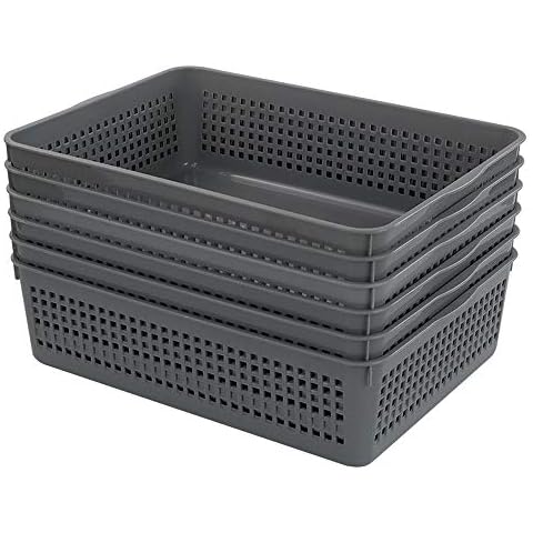 Bringer Plastic A4 Paper Storage Basket Trays, Set of 6, Grey Cover