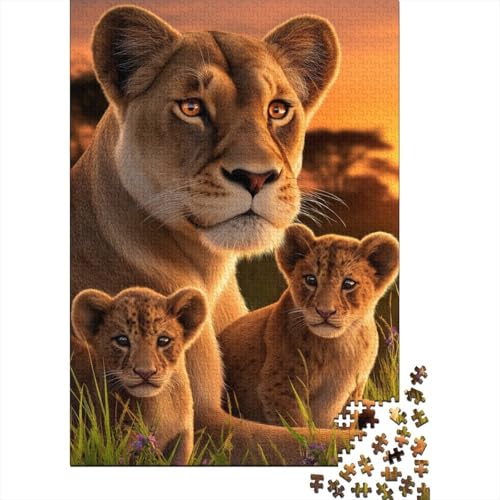 Leona Africana con Cachorros Puzzle de 1000 Piezas Papel para Adultos Sabana al Atardecer Puzzle para Toda la Familia Relajación Decoración Regalo 70x50cm/1000pcs