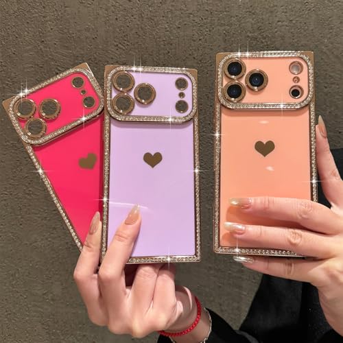 Urarssa for iPhone 17 Pro Case Rectangle Bling Glitter Diamond Pink - image 5