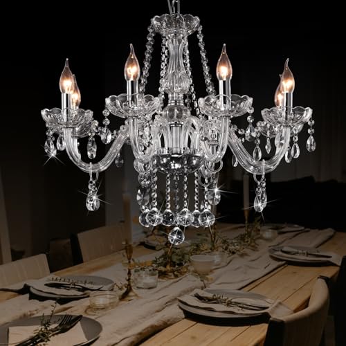 CRYSTOP Lámpara de araña de cristal contemporánea y elegante con 8 luces, lámpara colgante LED, lámpara de techo para dormitorio, sala de estar, comedor, pasillo, entrada, 81.5 x 47.2 pulgadas