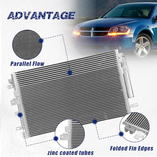 Image of Air Conditioning A /C Condenser Compatible with Chrysler 200, Sebring & Dodge Avenger, Caliber & Jeep Compass, Patriot # 3586, CN3586PFC, 68004053AA, CH3030228