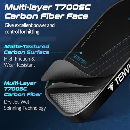 Image of TENVINA Pickleball Paddles, Multi-Layer T700SC Textured Carbon Fiber Pickleball Paddle, Pickle Ball Paddle with Strong Spin & Power Surface, 4-Types of Shapes and Thicknesses, USAPA Approved
