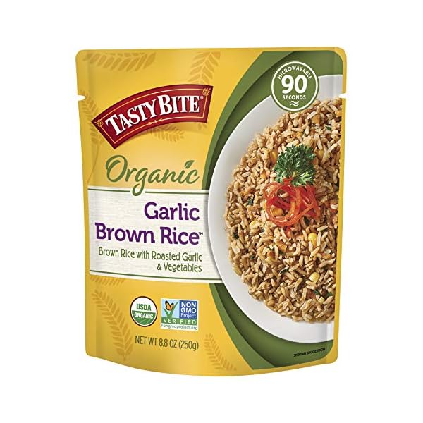 Tasty Bite Organic Brown Rice Garlic, 8.8 Ounce, Pack of 6, Ready to Eat, Microwavable, Gluten-Free Garlicky Rice