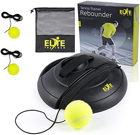 Elite Trainer Tennis Rebound Ball Set | Heavy Duty Power Base, No Filling Required | Three Tennis Balls, Long Elastic Rope, and Custom Mesh Bag | Premium Solo Training Equipment for Any Skill Level