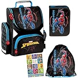 SPIDERMAN 4-TEILIGES SCHULRANZEN-SET bestehend aus Ranzen, Federmappe, Turnbeutel und Aufgabenheft.