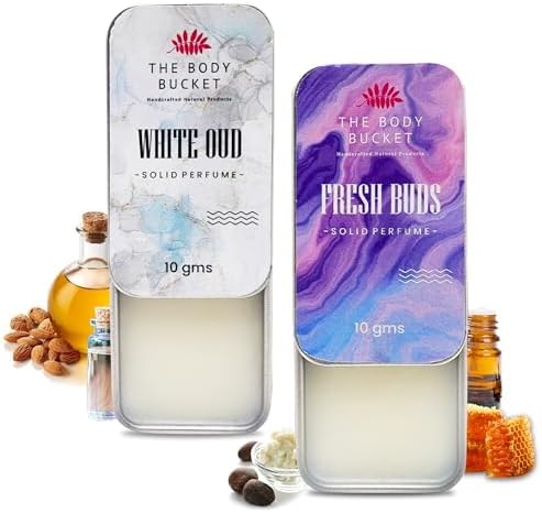 The Body Bucket Combo of White Oud & Fresh Buds Solid Perfume- 10 Gms each | Alcohol Free- Pocket Friendly & Easy to Apply, Non-Greasy Cologne Balm | Unisex Gifting Collection