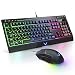 Produktbild Gaming-Tastatur und Maus Combo Hintergrundbeleuchtung, TopMate Rainbow LED-Tastatur mit 6400DPI-Maus programmierbar, kabelgebundene Tastatur Mäuse für Windows, Office, Laptop, PC
