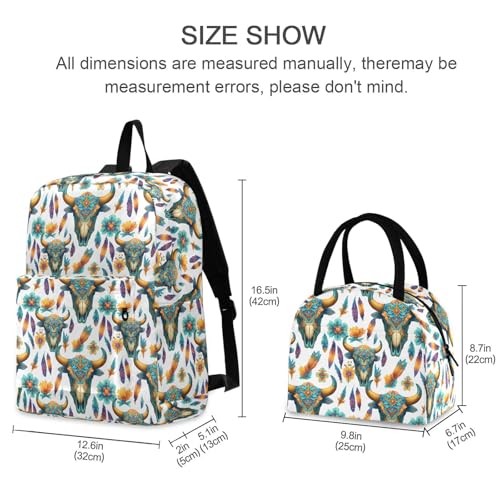 Bison Indian Print Backpack Set with Lunch Bag, Large Capacity Travel Backpacks and Lunch Box Insulated for Commute Hiking Picnic2