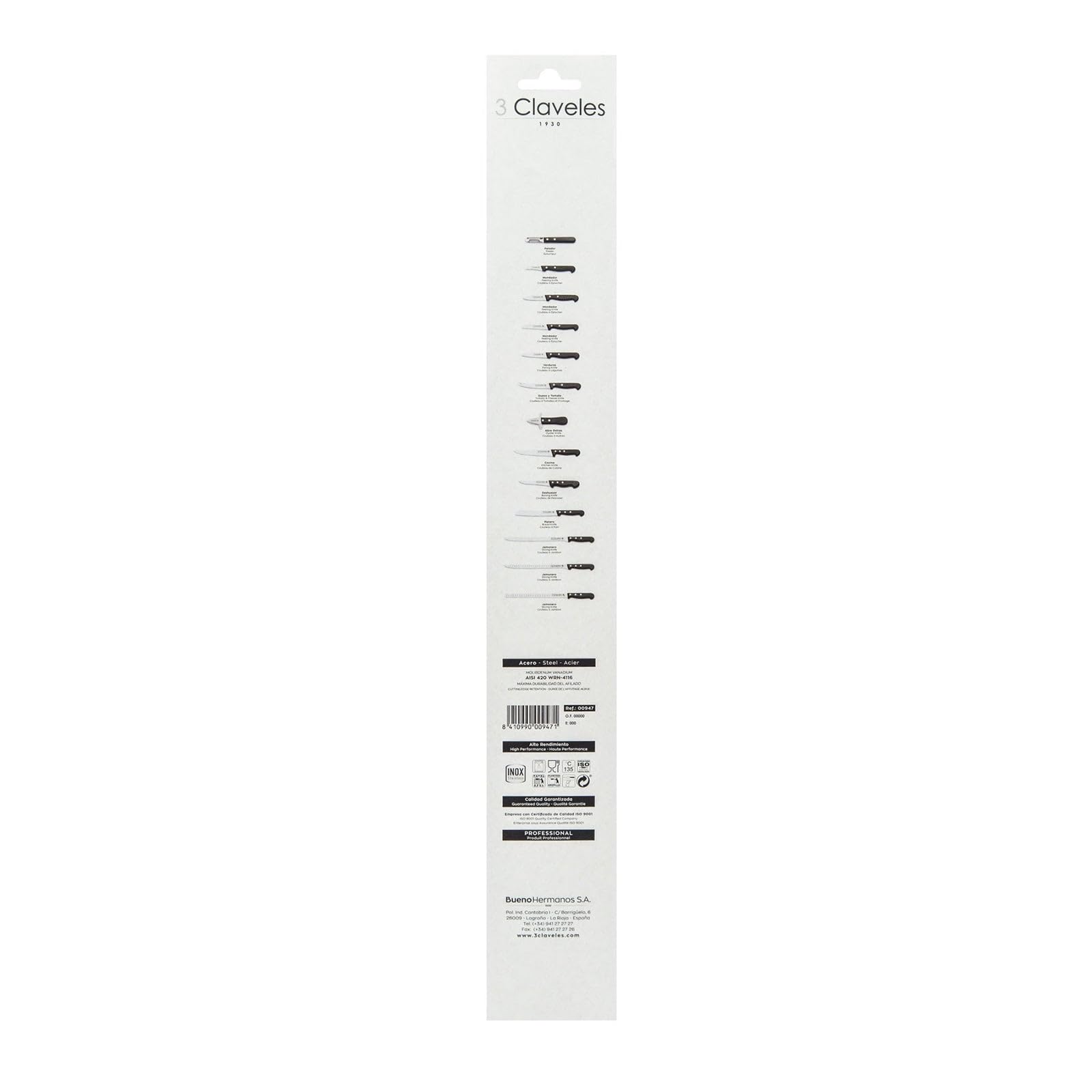 3 CLAVELES CUCHILLO JAMONERO ALVEOLADO I.Pom 24 cm - 9,5" D 3C