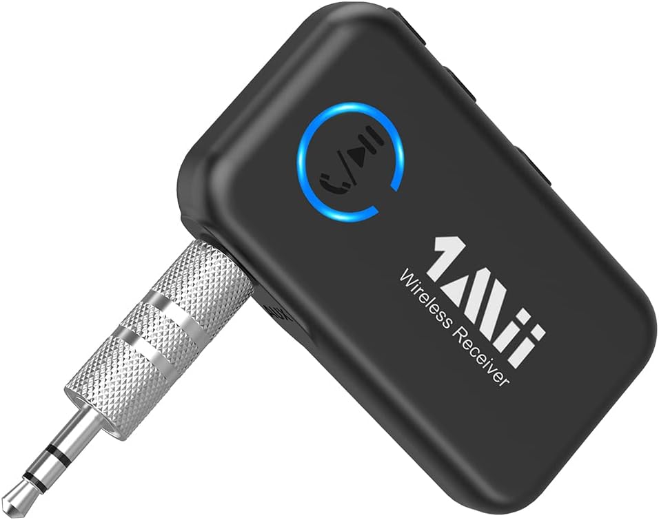 1Mii Car Bluetooth AUX Adapter, 3.5mm Bluetooth 5.0 Receiver for Home Stereo/Wired Speaker/Car Audio, Wireless Music Streaming, Hands-free Calls, Dual Link, 15H Playtime (Receiver Only)