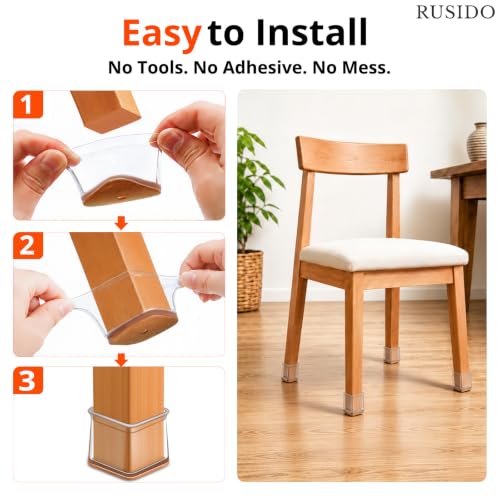 Image of Chair Leg Floor Protectors Square for Hardwood Floors 35 Pcs Large | Furniture Leg Felt Pads Caps Covers, Protect Wooden Floors from Scratching, Glide Easily (Fit:1-1 /16 inch to 1-5 /8 inch)