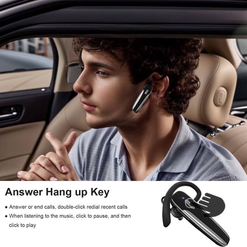 Image of Single Ear Bluetooth Headset V5.3 Single-Ear Earpiece with Wireless Microphone 48H Battery, Bluetooth Earpiece - Handsfree for Driving /Truck Drivers, Compatible with iPhone, Android, Samsung