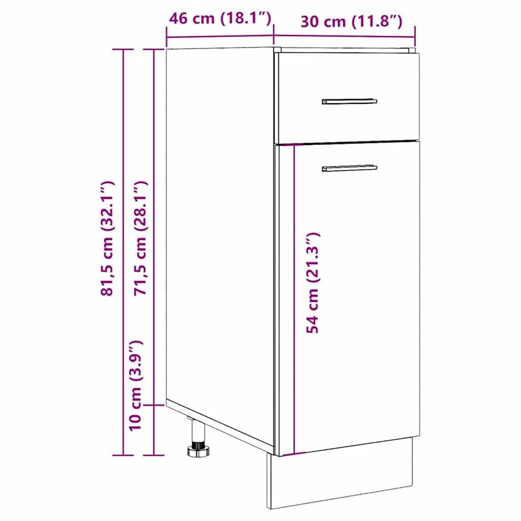 vidaXL Cassettiera “Lyon” Rovere Artigianale 30x46x81,5 cm