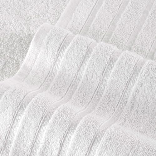Image of Elegant Comfort 4 Lines Viscose Stripe 6-Piece Premium Towel Set - 100% Turkish Cotton High Absorbent Luxury Bathroom Towels - Includes 2 Washcloths, 2 Hand Towels and 2 Bath Towels Set, White