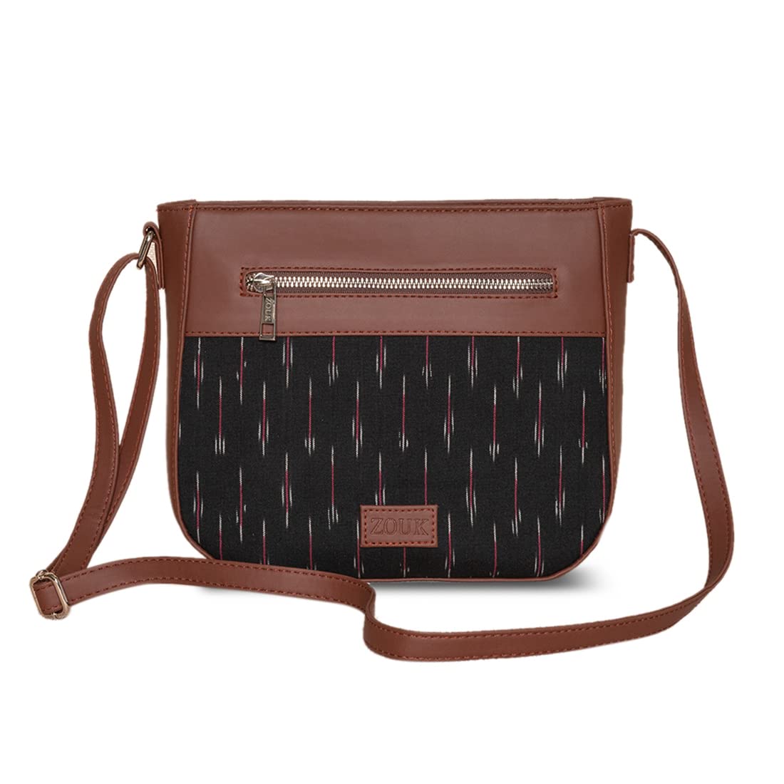 ZOUK Women’s Handcrafted Black Ikat GreRed U Shaped Sling Bag