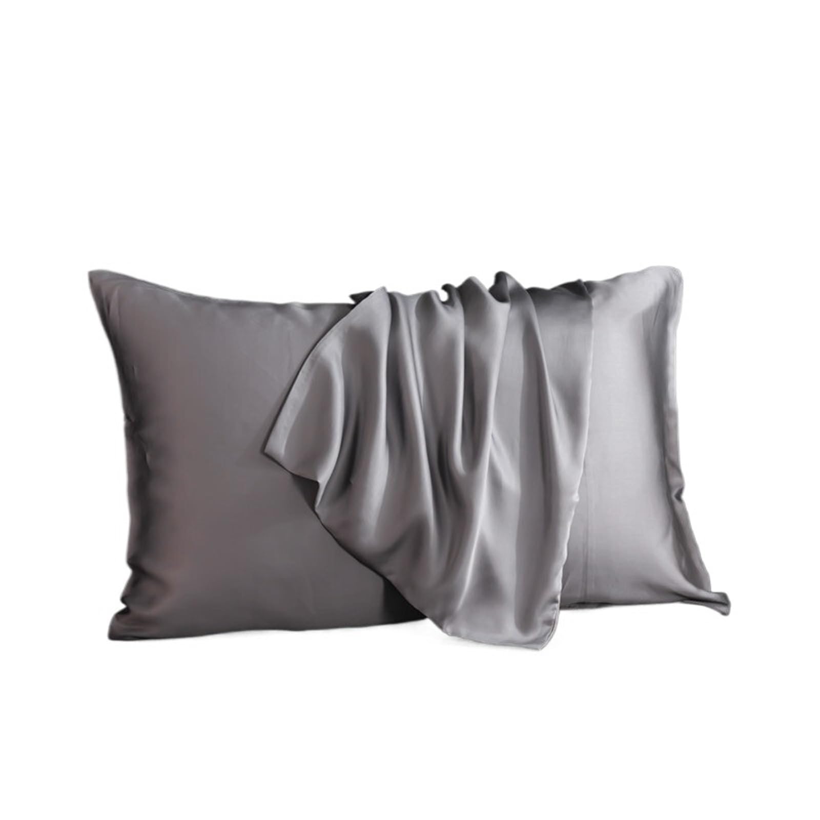 Silk pillowcase Silk Pillow Cover Solid Color Envelope Case Bedding Sleeping Pillowcase 40X80(Grey,50x70cm 2pcs)