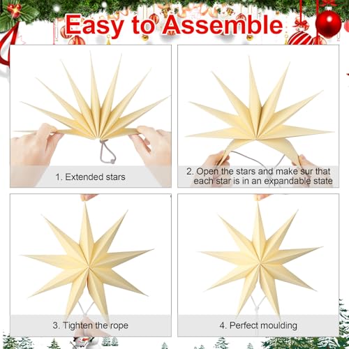 Image of 12 Inches 5 PCS Natural Beige Paper Star Lanterns Christmas Party Decorations Hanging Stars Wedding Birthday Christmas Home Party Decorations(9 Pointed)