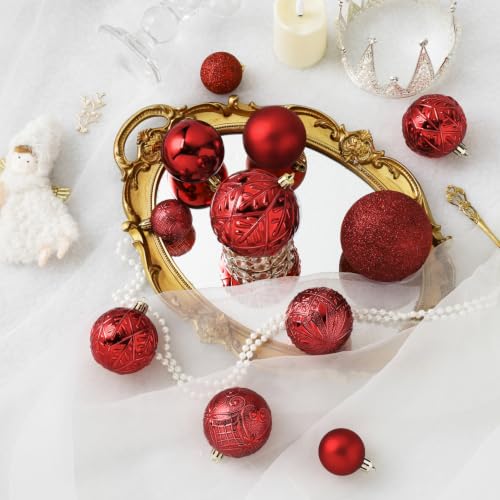 SZVRL Christmas Balls Ornaments -36pcs Shatterproof Christmas Tree Decorations with Hanging Loops for Xmas Tree, Holiday Party, Wedding & Indoor Home Decor,6 Styles in 3 Sizes (Red) - image 4