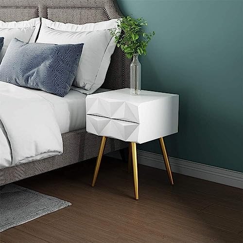 BKEKM Libreros de Sala Mesita de Noche Cuadrada de Madera, Mesa Auxiliar, 2 cajones, mesita de Noche con Patas de Metal Dorado, mesita de Noche, mesita de Noche Moderna de 40x42x58cm Elegancia - imagen 6