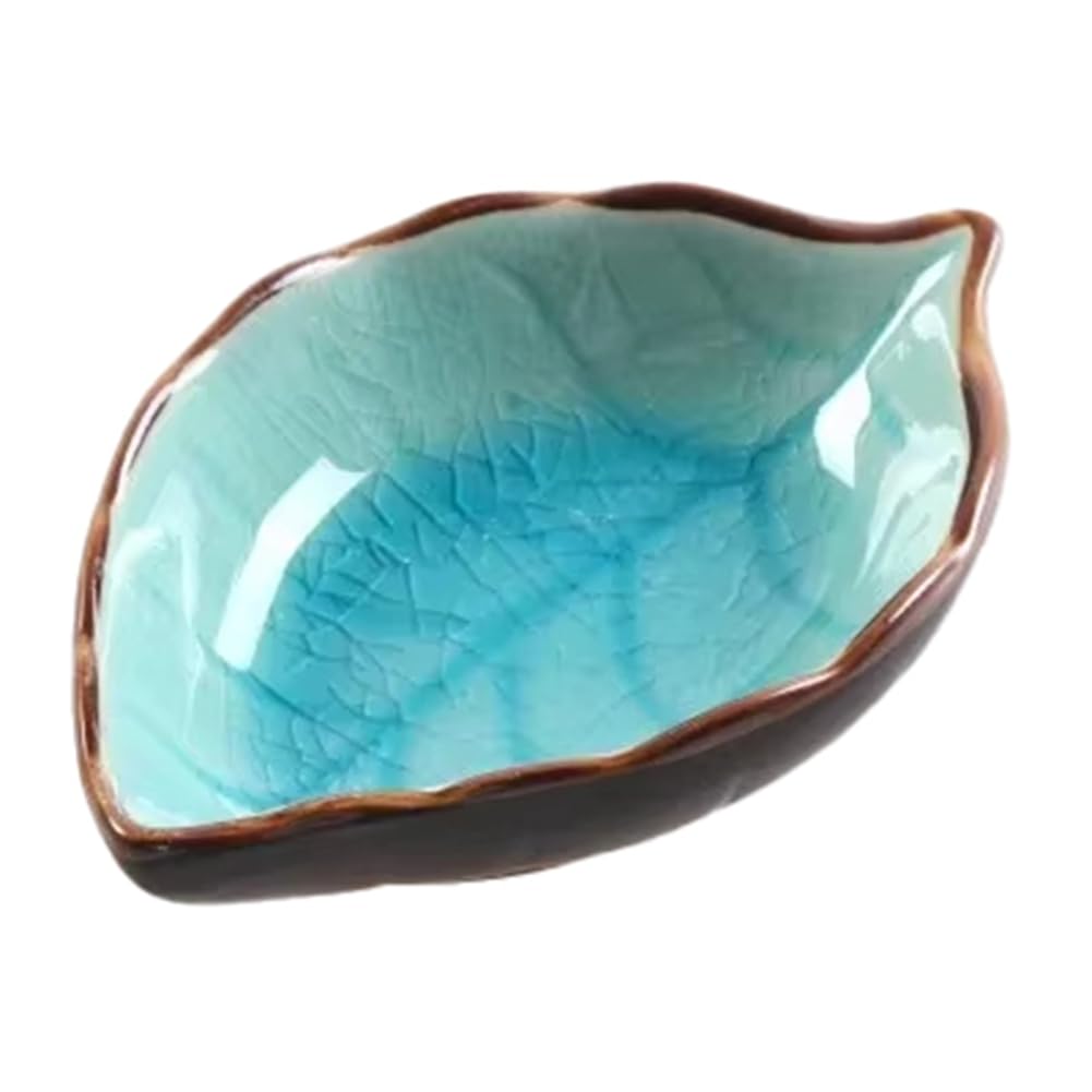 CTRLZS Ceramic Leaf-Shaped Seasoning Dish, Ice Crack Glaze, Small Soy Sauce Vinegar Bowl, Kitchen Accessory A