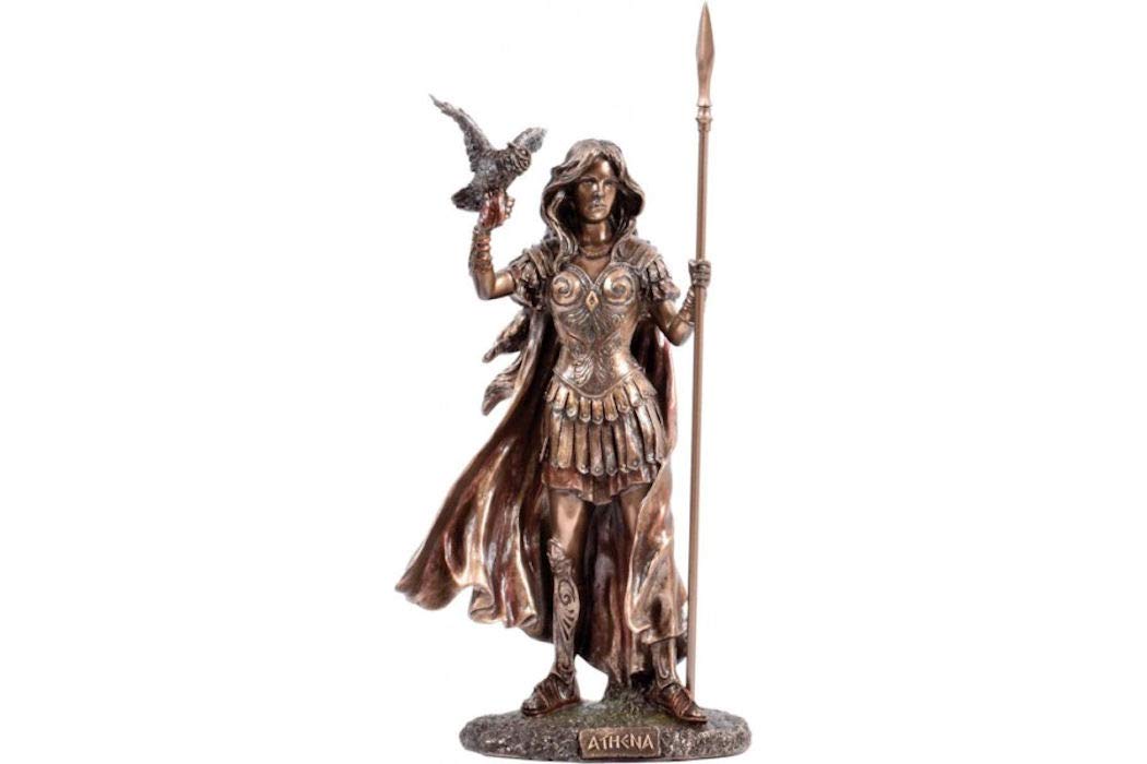 Ancient Greek Wisdom Goddess Athena / Minerva with Owl (Cold Cast Bronze Statue 30.5 cm / 12 inches)