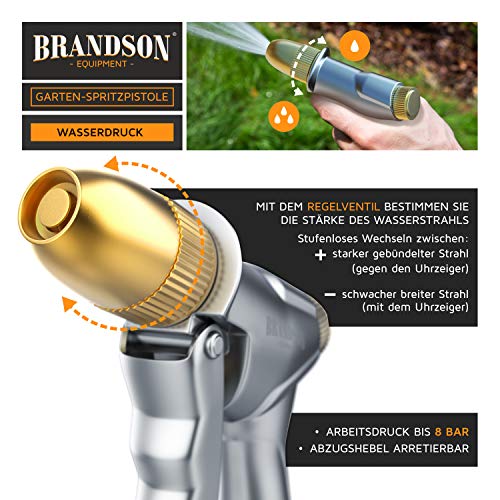 Brandson - Gartenbrause, Handbrause Garten-Spritzpistole, Einstellbarer Wasserdurchfluss für Gartenbewässerung, Reinigungsspritze, Schnellkupplung, Silber/Gold – Bild 4