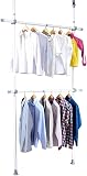 Adjustable Clothes Garment Rack for Hanging Clothes with 2 Layers of Retractable Heavy Closet Hanger