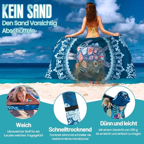 Aonext Strandhandtuch Groß, Mikrofaser Handtuch 100x200cm, Strandtücher Sandfest, Kompaktes und Schnelltrocknendes Saunatuch XXL, Reisehandtuch für Strand, Gym, Travel, Strand, Sauna