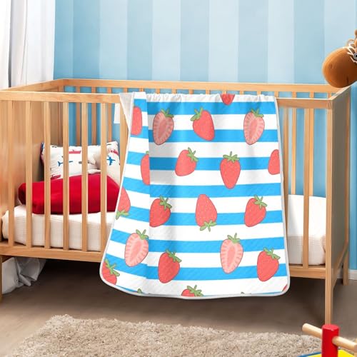 Custom Blue White Striped Fruit Strawberry Blanket for Girls Breathable para personalizar Image tag Blankets for Girls or Boys 30x40in Regalos para Baby Shower de ni?a 6