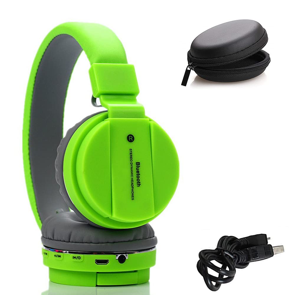 NINE9 Foldable Wireless Bluetooth Headphones with Volume Control, HD Sound, Mic, SD Card Slot, Aux Port (Green)