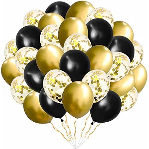 Gold and Black Balloons,60Pcs Metallic Golden Confetti Balloon 12 Inches Latex Balloon Black Gold Birthday Helium Balloons for Wedding Birthday Baby Shower Party Decoration Cover