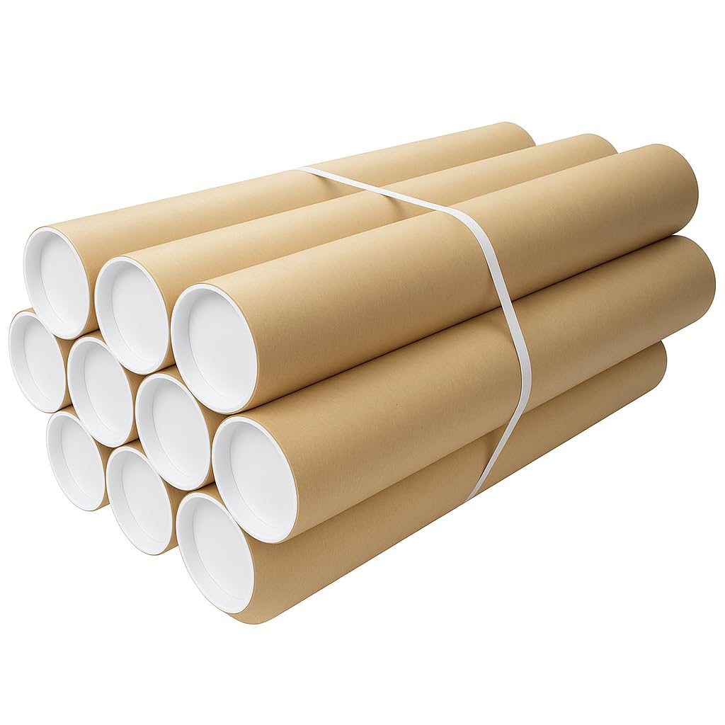 PACKZONE A1 Postal Tubes with Lids – Pack of 10 Heavy-Duty Cardboard Tube for Mailing Posters, Documents & Artwork, Packaging Roll with Plastic End Caps – Parcel, Posting & Shipping Tubes — image 1
